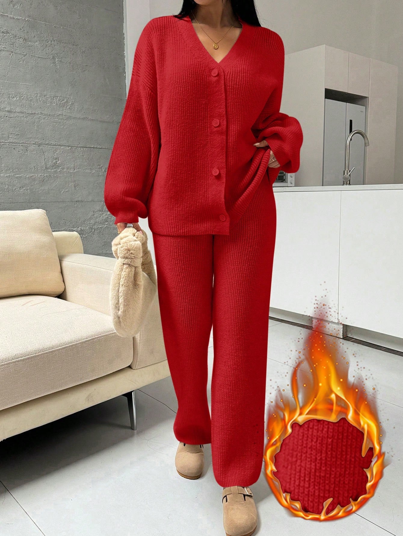 Drop Shoulder Striped Pullover Sweater And Straight Knit Pants Set (2 Pcs Set)